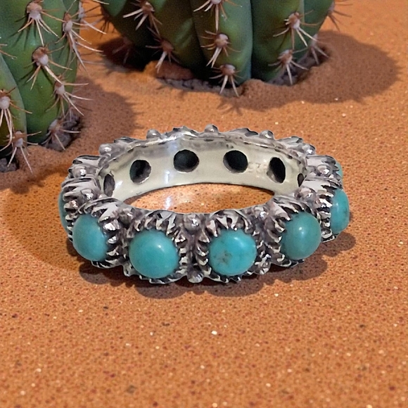 Jewelry - TURQUOISE ETERNITY BAND STACKER RING 925 STERLING SILVER SIZE 8